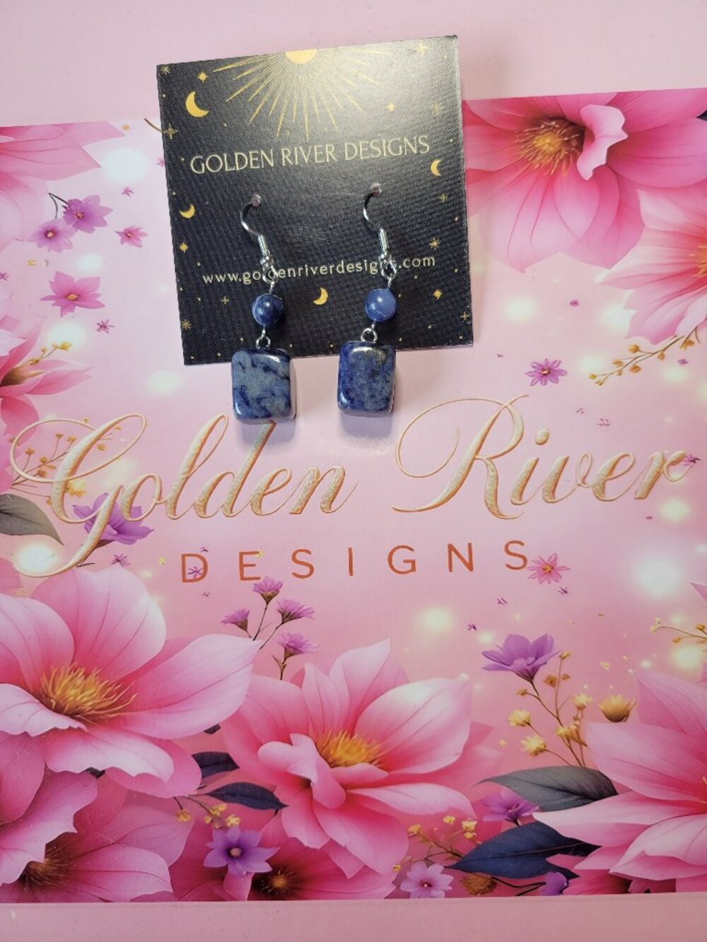 Blue Sodalite Stone Silver Plated Earrings